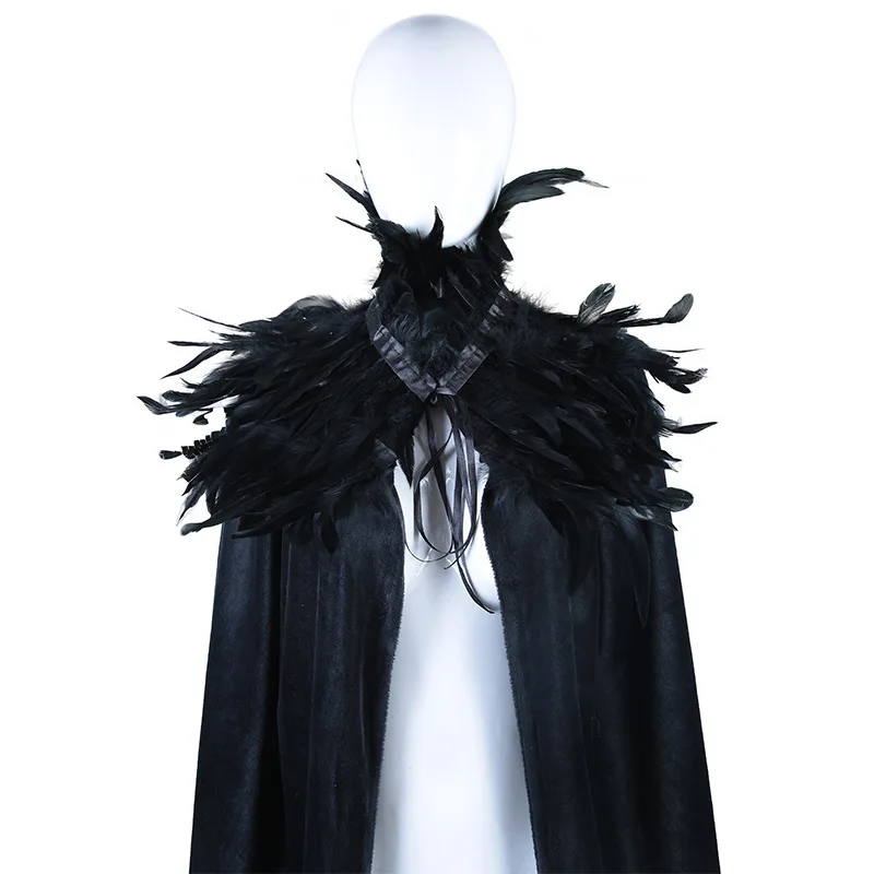 Color: Lake Blue - Feather Shawl With  Elegant Gothic Style Cloak With Soft Feathers Perfect For Halloween Or Cosplay