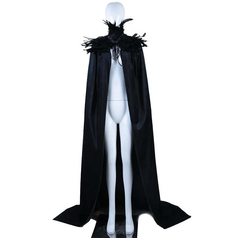Color: Lake Blue - Feather Shawl With  Elegant Gothic Style Cloak With Soft Feathers Perfect For Halloween Or Cosplay