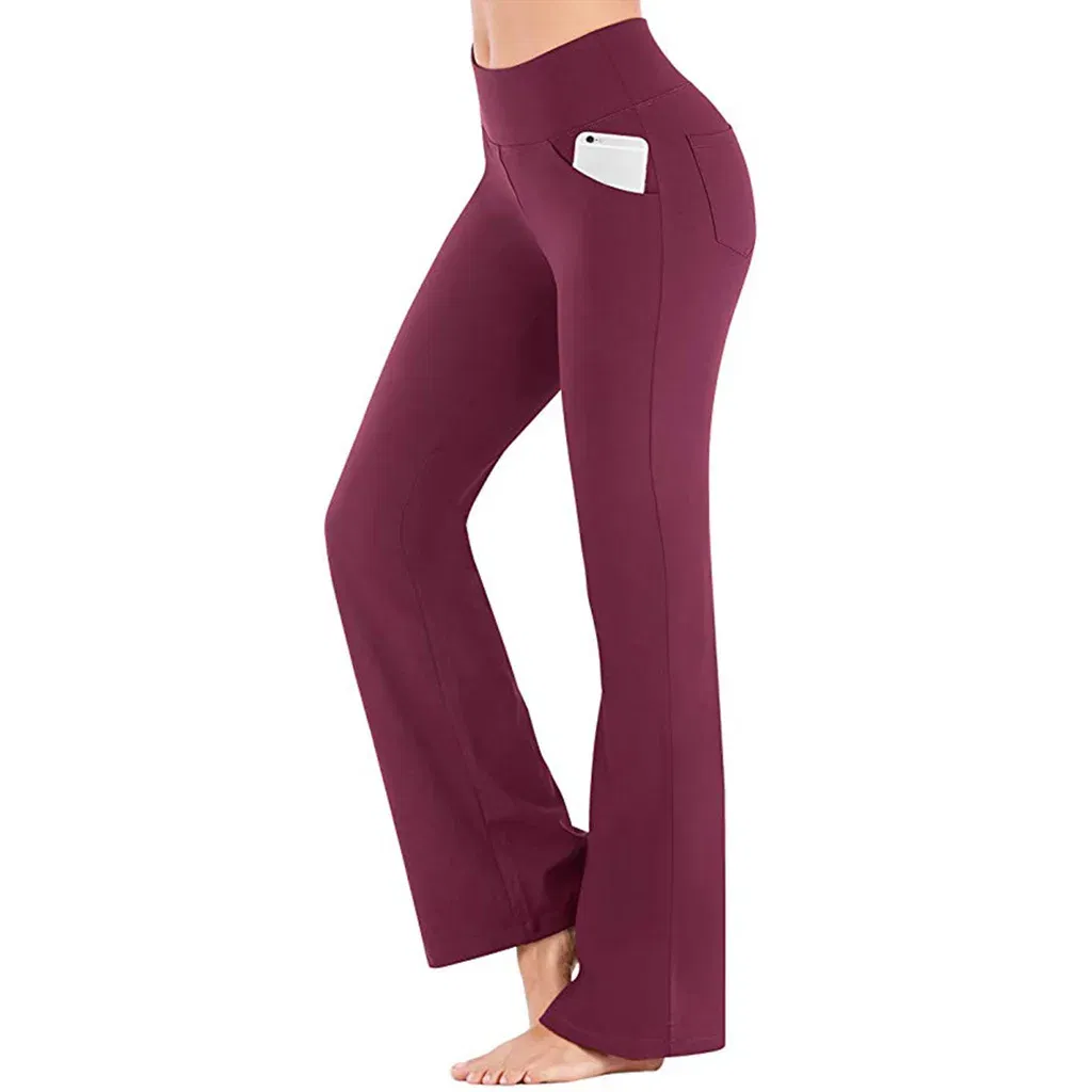 Color: Claret, Size: XXL - Ogilvy Mather Solid Elegant Female Lady Women's Legs Pants Palazzo Flared Wide Killer High Waist OL Ladies Career Long Trousers