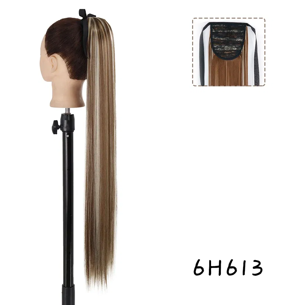 Color: T1B/4/27, Stretched Length: 34inches - AZQUEEN Straight Synthetic Hairpiece With Ponytail 85cm Super Long Wrap Around Clip In Hair Extensions Pony Tail For Daily Wear