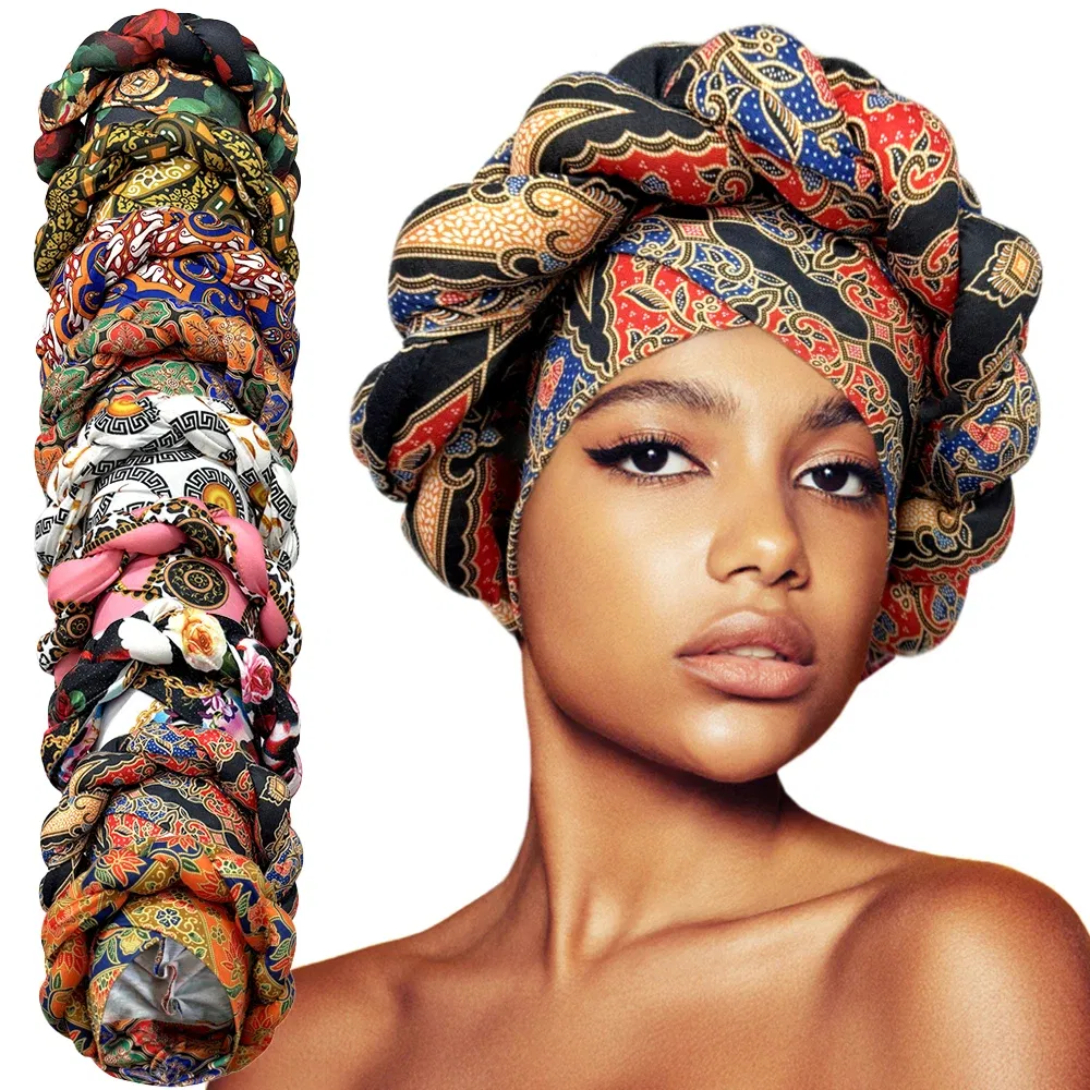 Color: Pink - African Headtie Bonnet Hat Turban for Women Muslim Head Wrap Nigerian Scarf Braid Hijab Femme Chemo Caps Cover