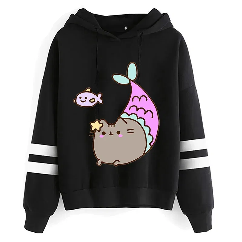 Color: Blue, Size: M - Women Ullzang Cute Cat Funny Cartoon Sweatshirt Pusheen Cat Kawaii Harajuku Korean Style Hoodies Graphic Fashion Hoody Female