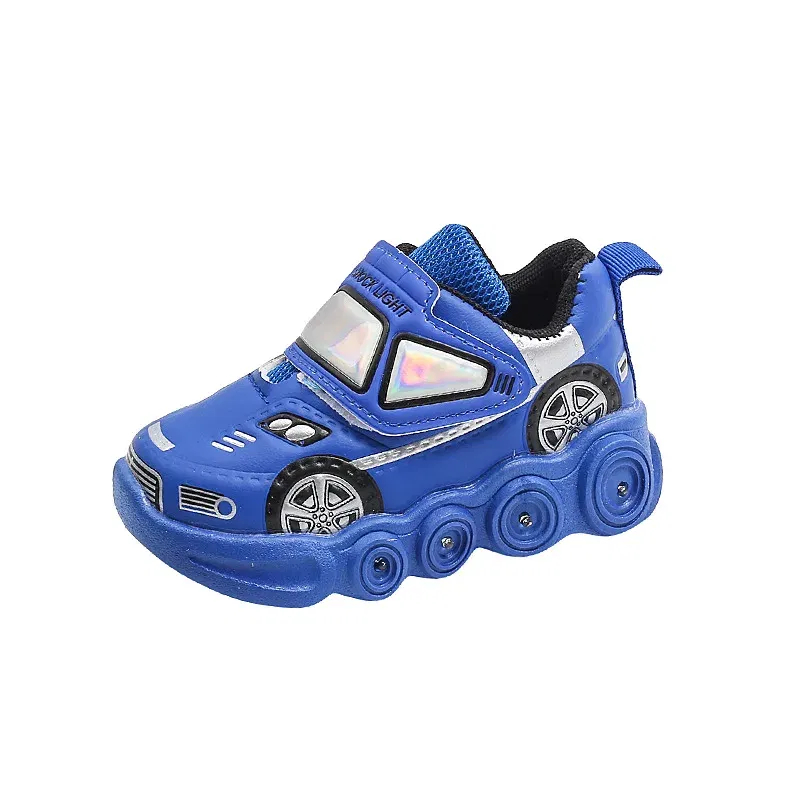 Color: WHITE, Shoe Size: 28 - Diseny Kids'Casual Shoes Led Light Car Club Cartoon PU Leather Spring Shoes For Children Anti-slip Red Blue Shoes Size 21-30