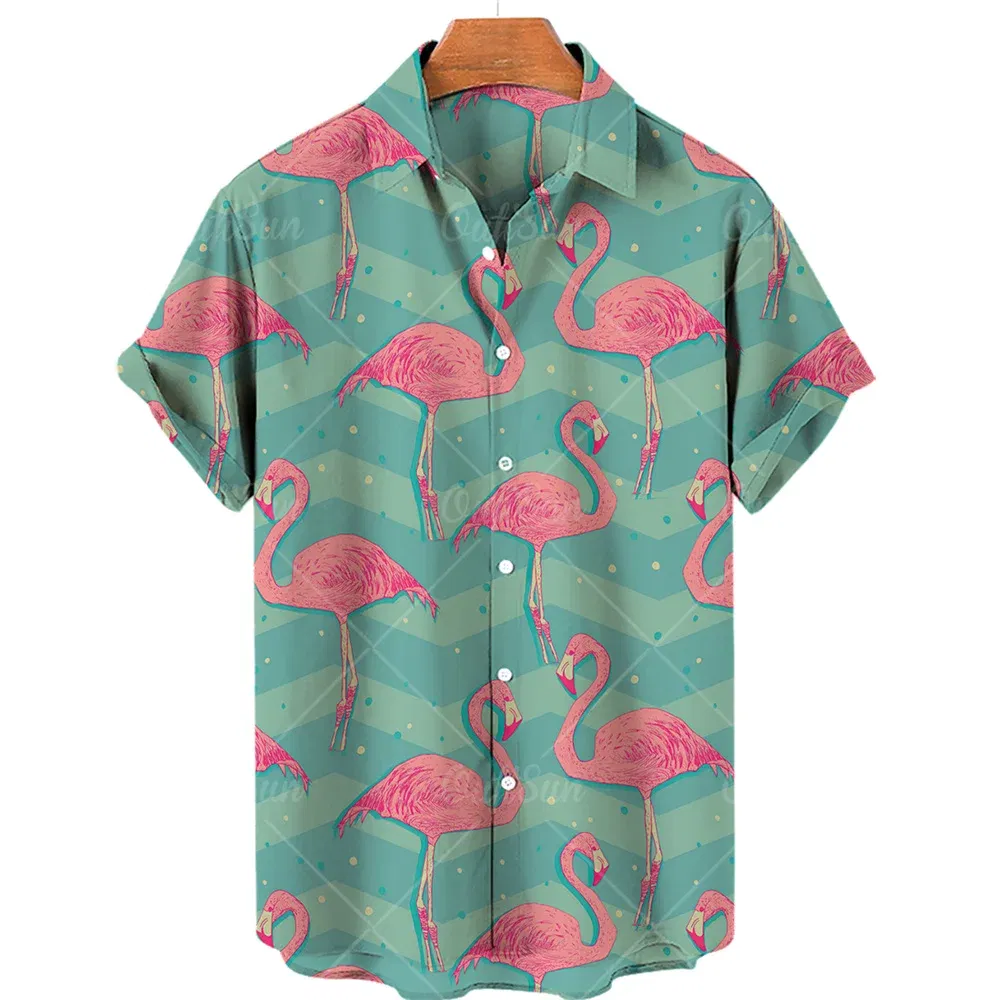 Color: Lavender, Size: XL - Duck 3d Print Shirts Men Fashion Hawaiian Shirt Short Sleeve Casual Beach Shirts Boys Single-Breasted Blouse Men's Clothing