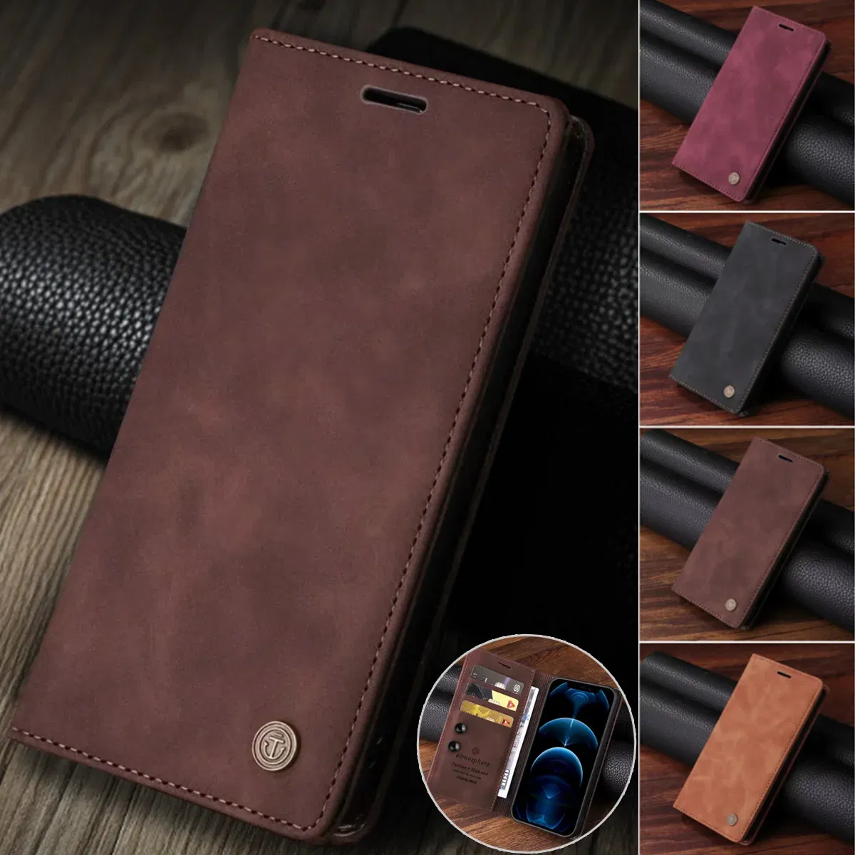 Color: Black, Material: artificial leather - Leather Wallet Case For Samsung Galaxy A15 A05 A14 A24 A34 A54 A13 A23 A33 A53 A73 A52 A32 A22 A12 A72 A03S A04S Flip Book Cover