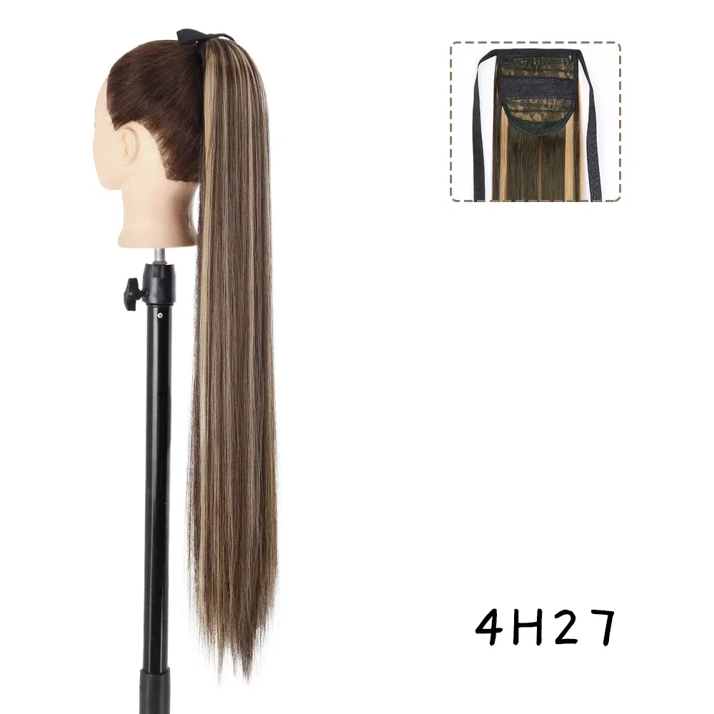 Color: T1B/33/27, Stretched Length: 34inches - AZQUEEN Straight Synthetic Hairpiece With Ponytail 85cm Super Long Wrap Around Clip In Hair Extensions Pony Tail For Daily Wear