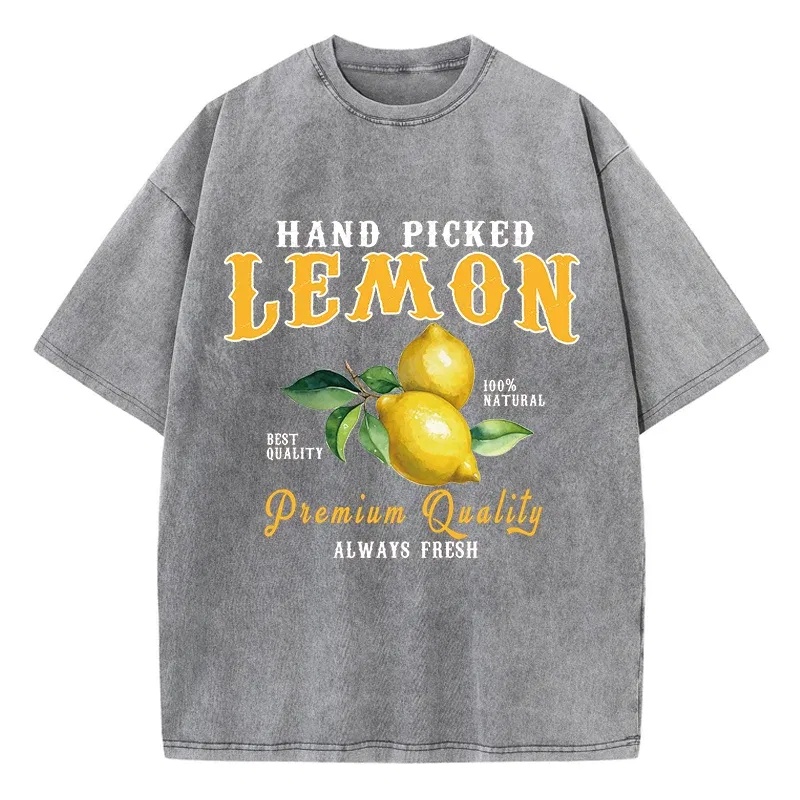 Color: Brown, Size: L - Summer Lemon Washed T-Shirts Womens Cotton Oversized O-Neck T Shirts Fresh Fruit Prints Tops Casual Short Sleeve Woman Clothes