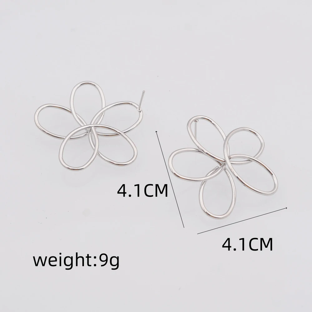 Metal Color: Bronze - Hollow Big Five-petaled Flower Metal Line Drop Earrings for Women Art Brincos Hyperbole Fashion Party Jewelry