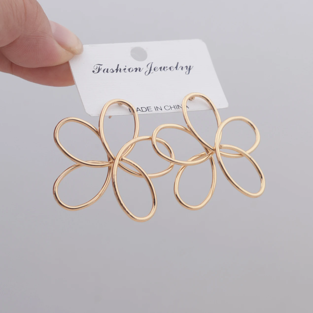 Metal Color: Bronze - Hollow Big Five-petaled Flower Metal Line Drop Earrings for Women Art Brincos Hyperbole Fashion Party Jewelry