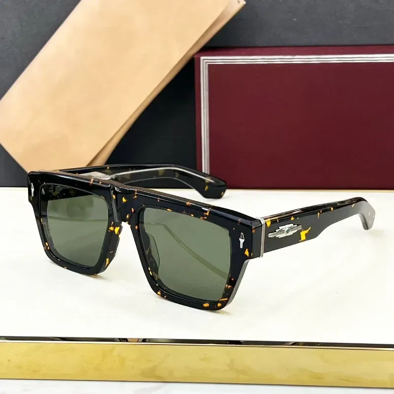 Lenses Color: Blue, Frame Color: Tawny - JMM ACOMA Limited Edition Handmade Acetate Square Sunglasses - Japanese Designer UV400 Vintage Unisex Eyewear for Men & Women