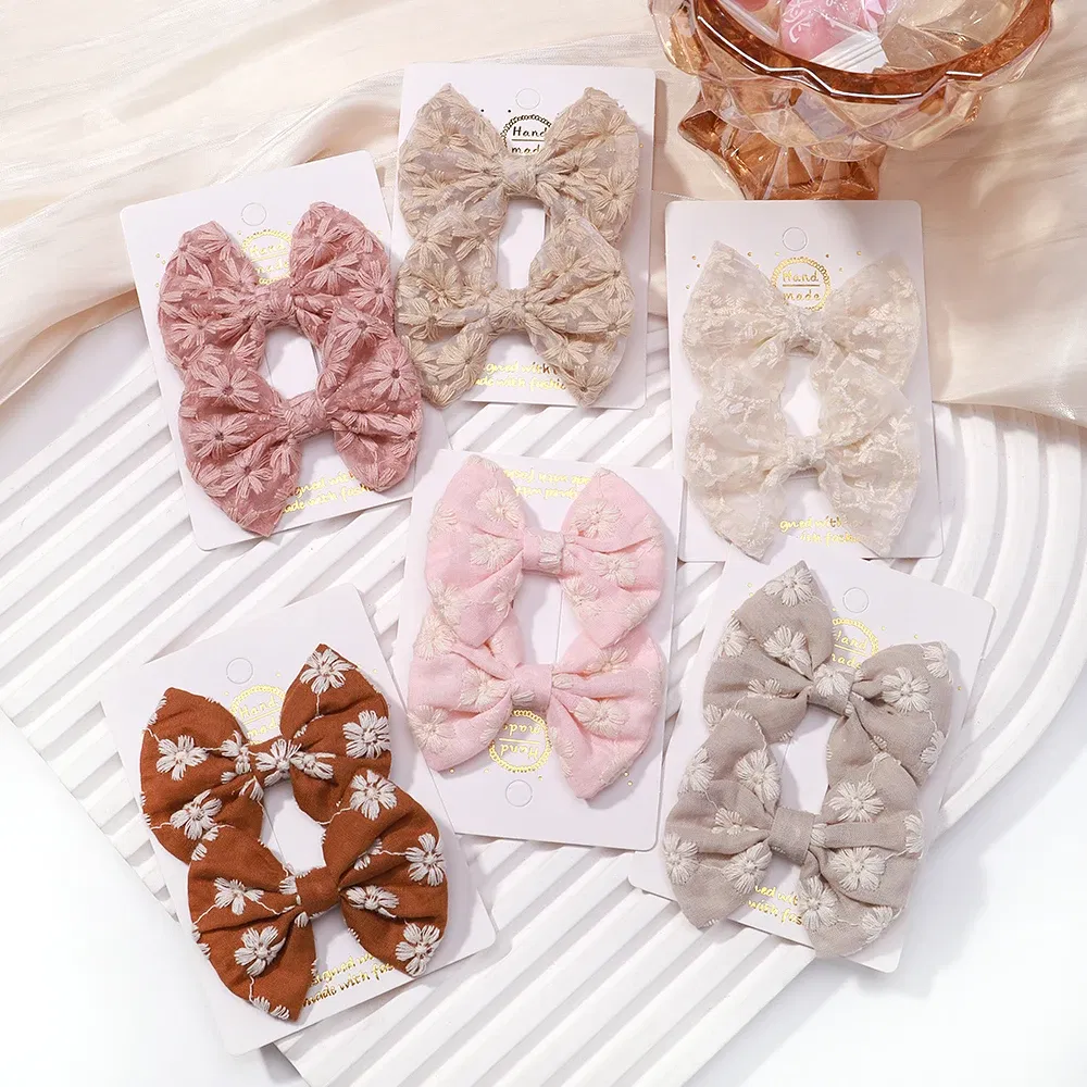 Color: Dark purple - 2Pcs/Set Solid Color Kids Bows Hair Clips for Baby Girls Handmade Plaid Bowknot Hairpin Barrettes Photograph Hair Accessories