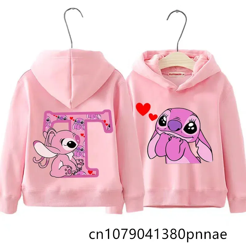 Color: Lavender, Kid Size: 5 - Girls Boys Lilo and Stitch Sportswear Hoodies Casual Fashion Sweatshirts Angel Letter AZ Anime Autumn/Winter Hoodie Kids Hoodies