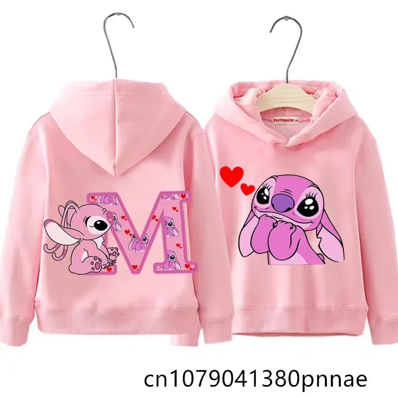 Color: Lavender, Kid Size: 5 - Girls Boys Lilo and Stitch Sportswear Hoodies Casual Fashion Sweatshirts Angel Letter AZ Anime Autumn/Winter Hoodie Kids Hoodies