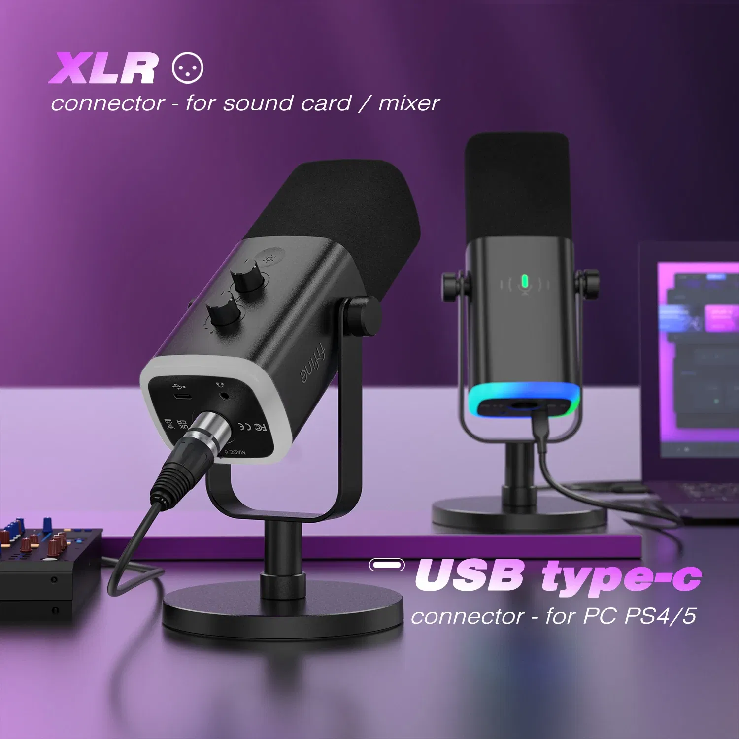 Color: PURPLE, Ships From: CHINA - New! USB/XLR Dynamic Microphone with Touch Mute Button,Headphone jack,I/O Controls,for PC PS5/4 mixer,Gaming MIC Ampligame AM8