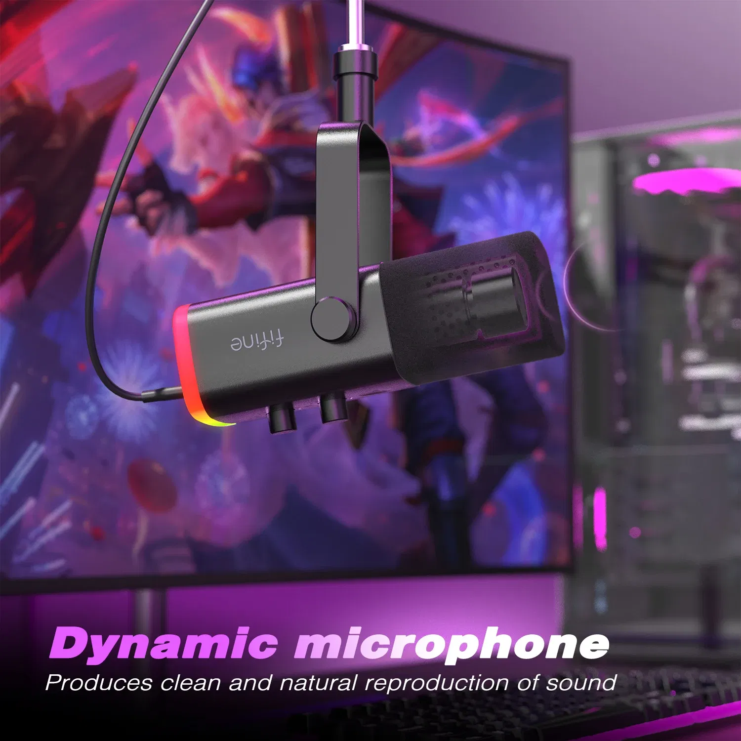 Color: PURPLE, Ships From: CHINA - New! USB/XLR Dynamic Microphone with Touch Mute Button,Headphone jack,I/O Controls,for PC PS5/4 mixer,Gaming MIC Ampligame AM8