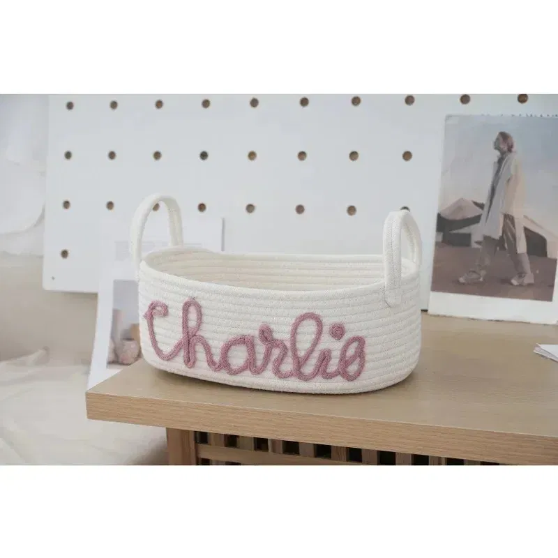 Color: Blue - Personalized Diaper Basket Personalized Baby Shower Basket Cotton Rope Clothes Storage Basket Rope Cotton Toy Storage Basket