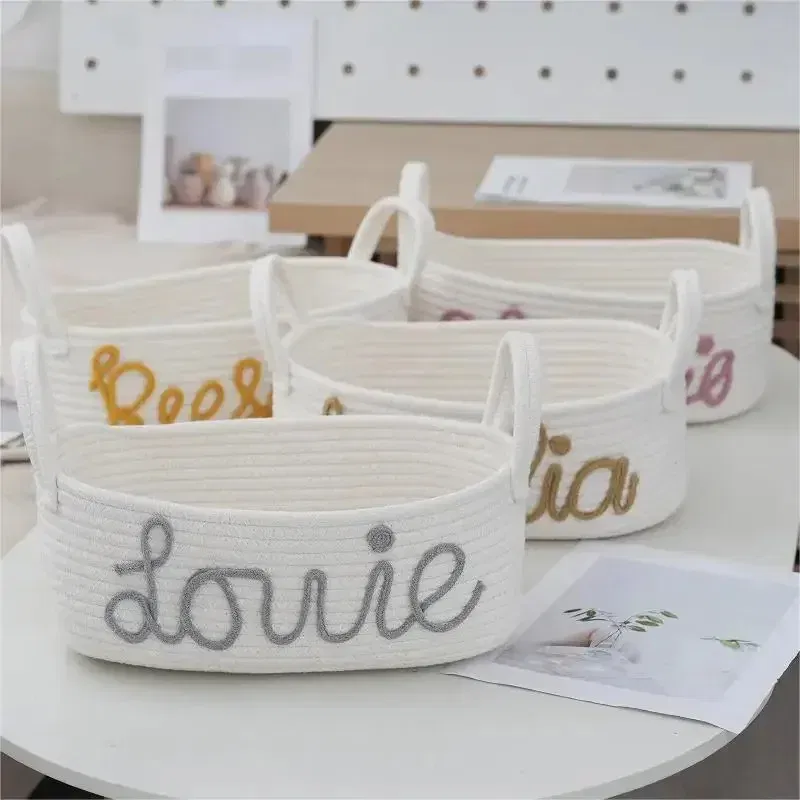 Color: Blue - Personalized Diaper Basket Personalized Baby Shower Basket Cotton Rope Clothes Storage Basket Rope Cotton Toy Storage Basket