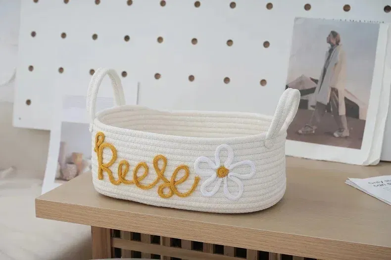 Color: Blue - Personalized Diaper Basket Personalized Baby Shower Basket Cotton Rope Clothes Storage Basket Rope Cotton Toy Storage Basket