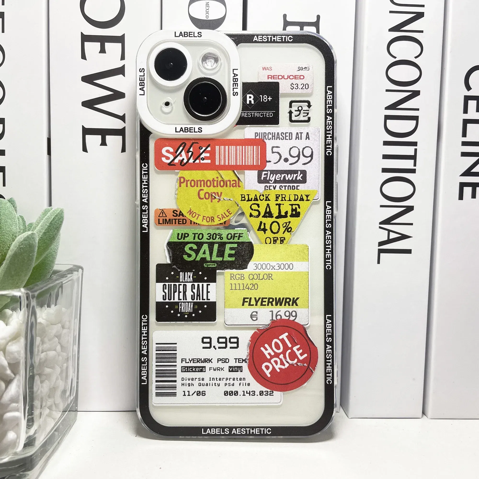 Color: Brown, Material: ABS - Mix Labels Aesthetic Stickers Collage Phone Case For iPhone 16 15 14 13 12 11 Pro Max Mini XS X XR SE 7 8 Plus Clear Soft Cover