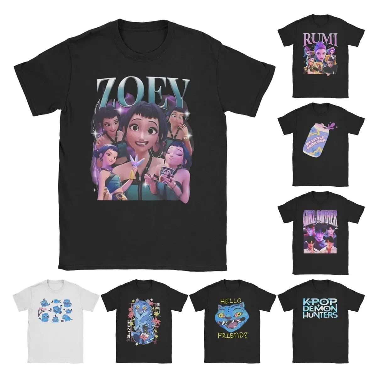 Color: PURPLE, Size: L - Men Women T-Shirts Kpop Demon Hunters Zoey Huntrix Amazing Cotton Tees Short Sleeve  T Shirt O Neck Clothes Printing