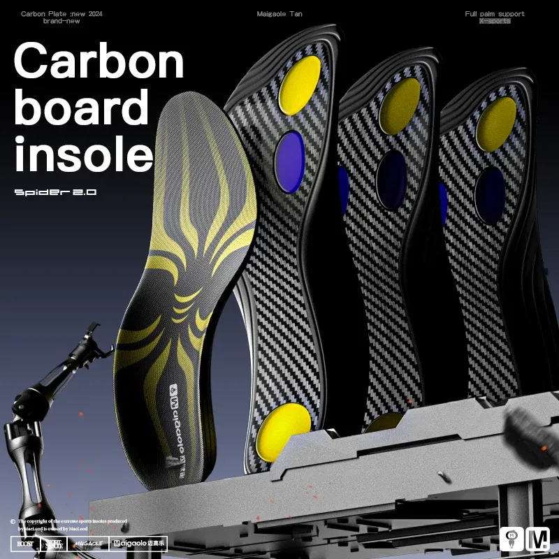 Color: Gold, Shoe Size: 2 - Maigaole Yellow Spider Full-Length Carbon Plate Insole Four-Point Gel Basketball Sports Front and Bounce Assist