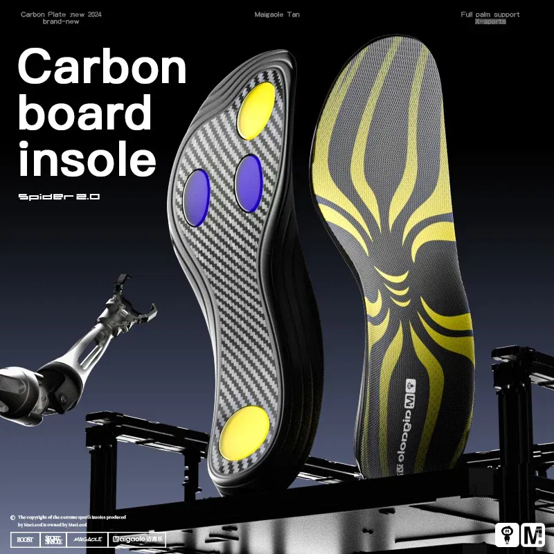 Color: Gold, Shoe Size: 2 - Maigaole Yellow Spider Full-Length Carbon Plate Insole Four-Point Gel Basketball Sports Front and Bounce Assist