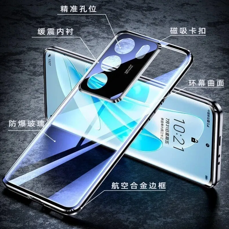Color: black, Material: EVA - 360 Full Case For Vivo V29 5G V27 Pro V27E V25 V23 Double Sided Magnetic Adsorption Metal Capa Tempering Glass Clear Phone Cover