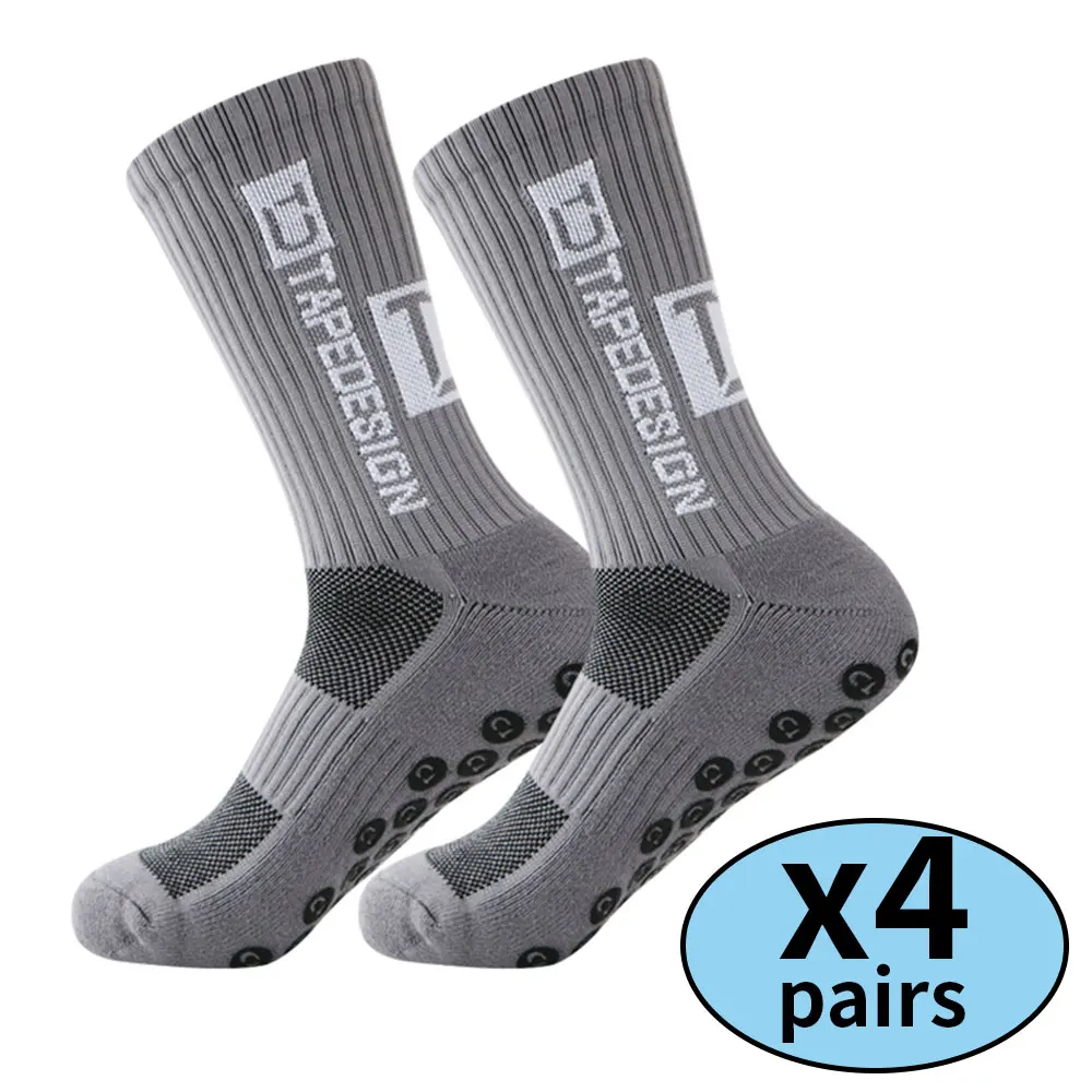 Color: Khaki - 4 pairs of new non slip football socks, basketball socks, yoga socks, sports socks, outdoor sports socks