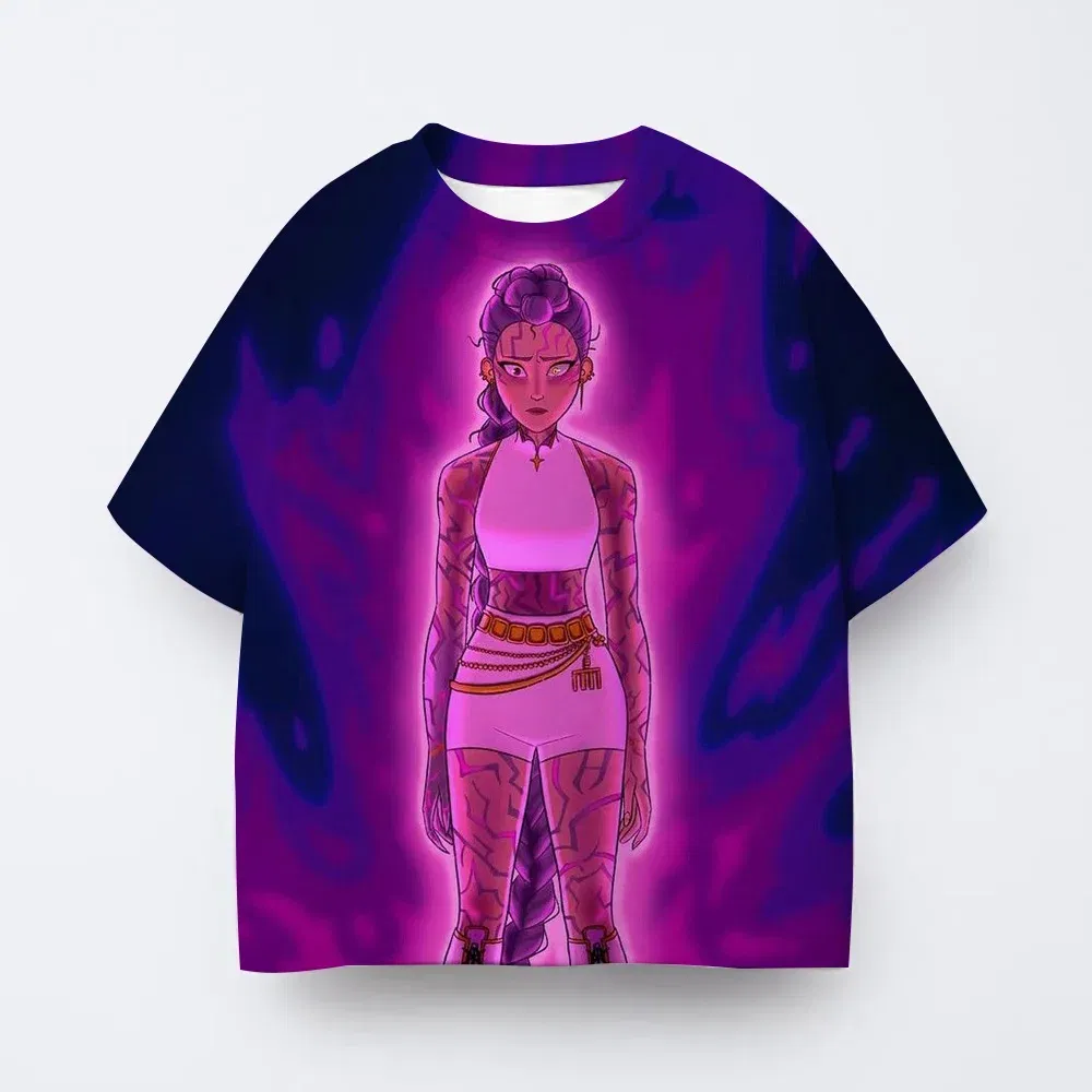 Color: Beige, Kid Size: 8 - T-shirt anime Kpop witch hunting group 3D printing children's T-shirt fashion casual cartoon T-shirt girls' children's clothing