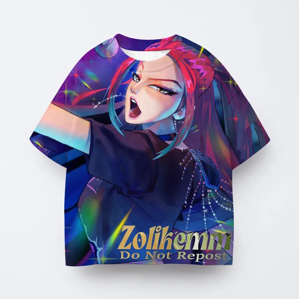 Color: Beige, Kid Size: 8 - T-shirt anime Kpop witch hunting group 3D printing children's T-shirt fashion casual cartoon T-shirt girls' children's clothing