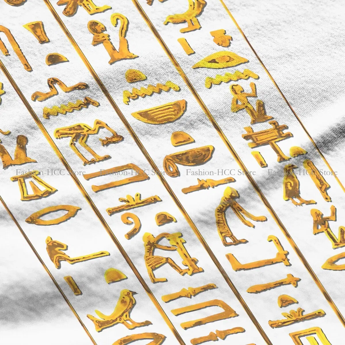 Color: WHITE, Size: XXXL - Ancient Egypt Culture Polyester TShirts Hieroglyphs Gold On Black Distinctive Women's T Shirt Funny Tops