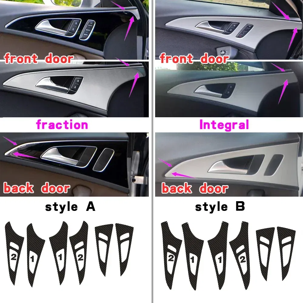 Car Styling Black Carbon Decal Car Door Plank Panel Cover Trim Sticker 4 Pcs/Set For Audi A6 C7 2012-2018