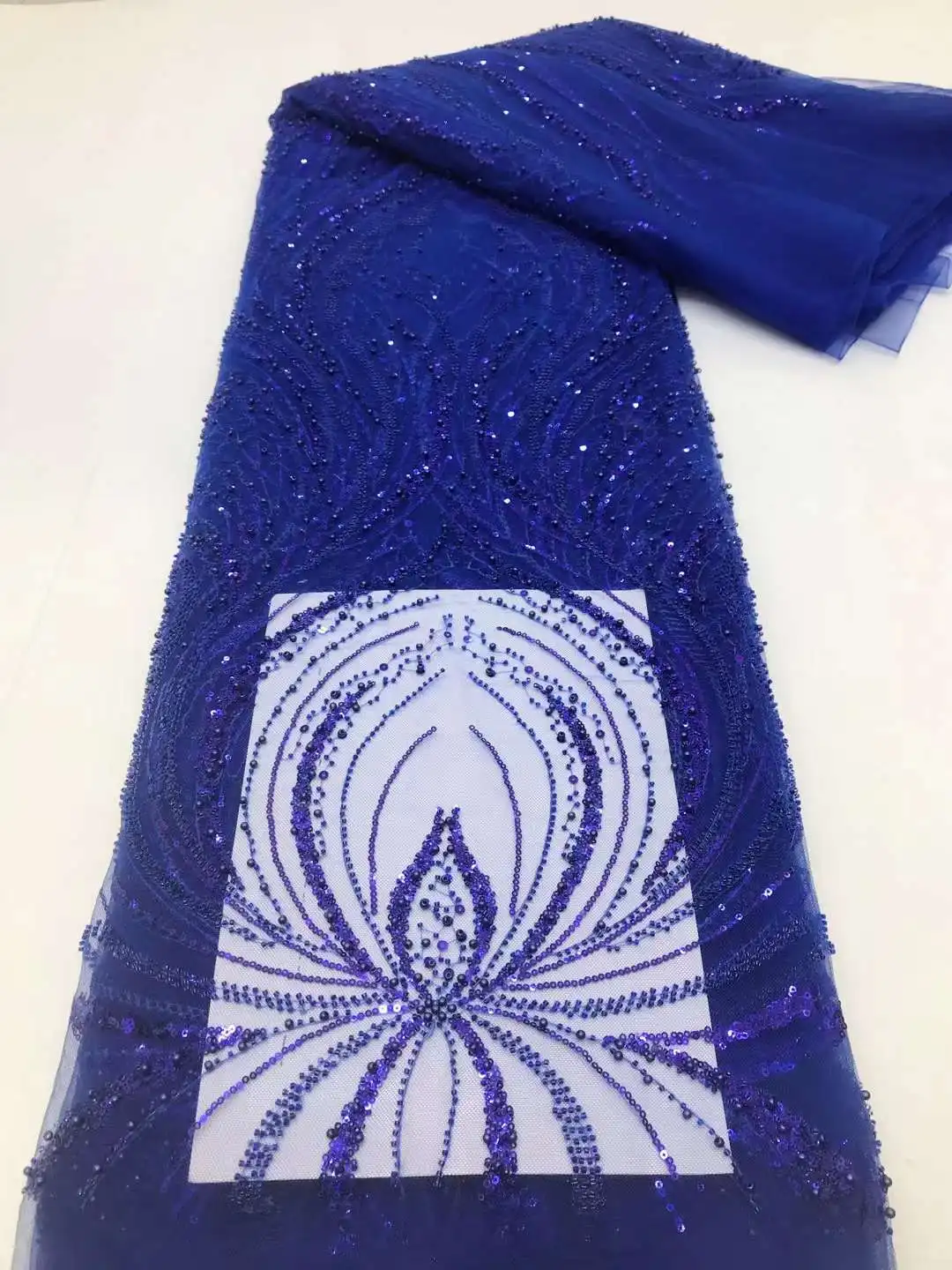 African Sequins Tulle Lace Fabric 2024 High Quality French Luxury Beaded Lace Fabric For Bridal Wedding Dress Sew