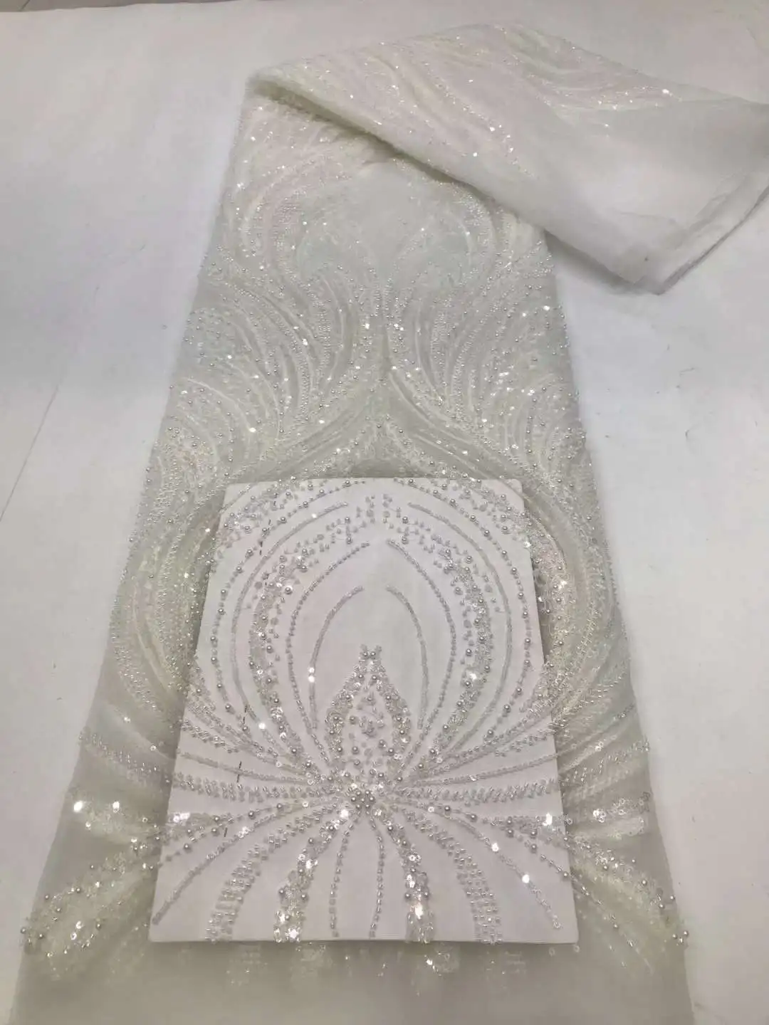 African Sequins Tulle Lace Fabric 2024 High Quality French Luxury Beaded Lace Fabric For Bridal Wedding Dress Sew