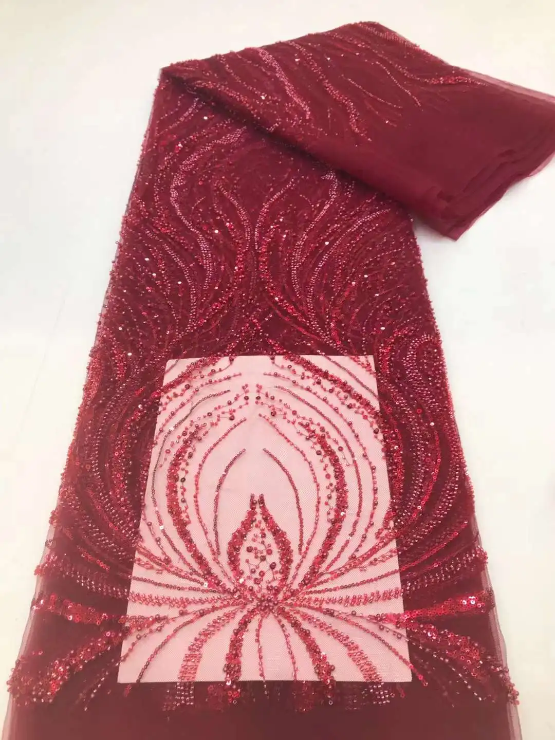 African Sequins Tulle Lace Fabric 2024 High Quality French Luxury Beaded Lace Fabric For Bridal Wedding Dress Sew