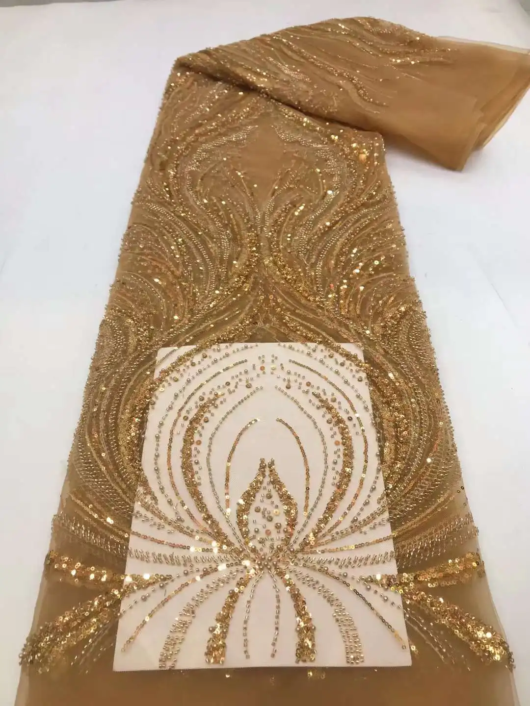 African Sequins Tulle Lace Fabric 2024 High Quality French Luxury Beaded Lace Fabric For Bridal Wedding Dress Sew