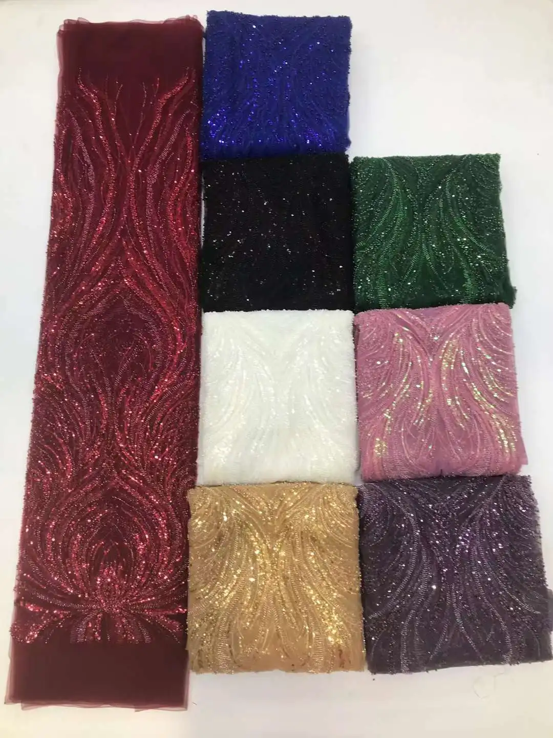 African Sequins Tulle Lace Fabric 2024 High Quality French Luxury Beaded Lace Fabric For Bridal Wedding Dress Sew