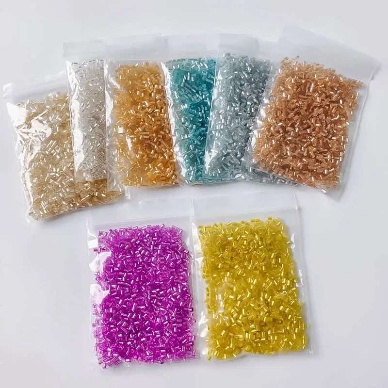 Color: Beige, Item Diameter: 2mm - 2mm Glass Seed Loose Beads Silver Color Inner Long Tube Charms DIY Craft Bracelet Jewelry Making Supplies Necklace Accessories