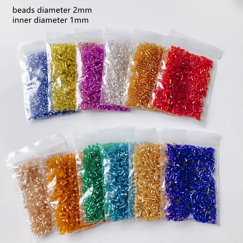 Color: Beige, Item Diameter: 2mm - 2mm Glass Seed Loose Beads Silver Color Inner Long Tube Charms DIY Craft Bracelet Jewelry Making Supplies Necklace Accessories