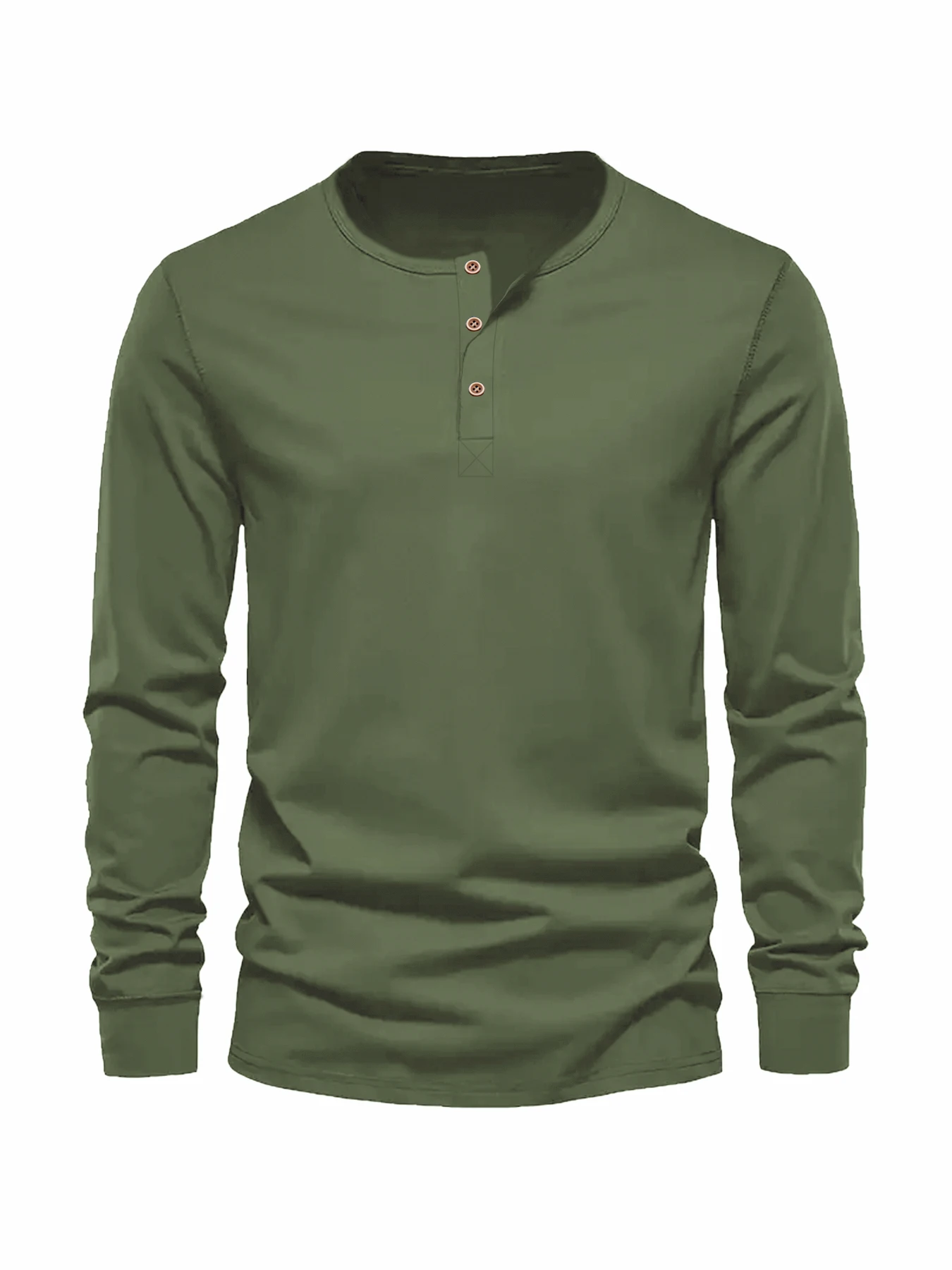 Color: army green, Size: XXL - Men's Long Sleeved Henley Neck T-shirt Slim Fit Bottoming Shirt Fitness Tops Tees Button Neck Casual Cozy Tshirt