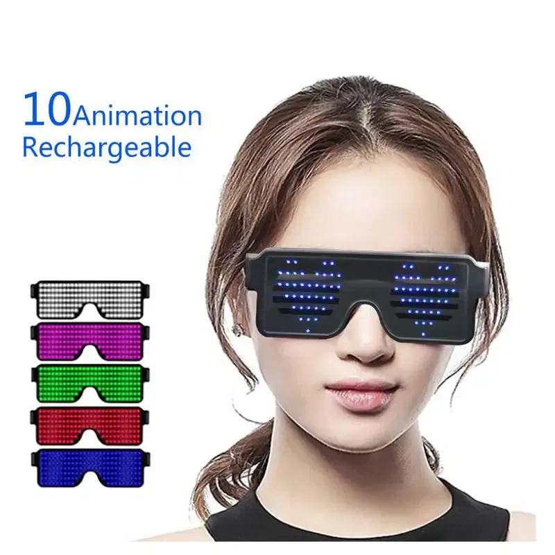 Color: Red - LED Glasses Party Luminous Glasses USB Charge Neon Glass Glowing Christmas Flashing Light Glow Sunglasses Holiday Party Supplies