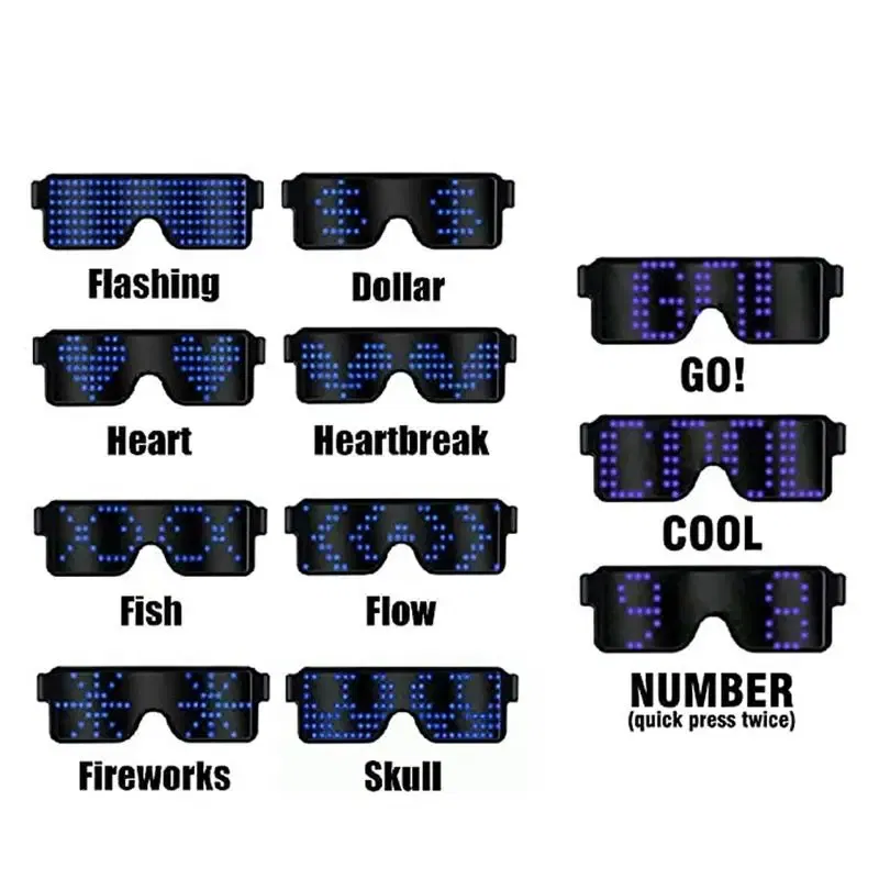 Color: Red - LED Glasses Party Luminous Glasses USB Charge Neon Glass Glowing Christmas Flashing Light Glow Sunglasses Holiday Party Supplies