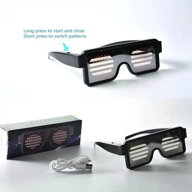Color: Red - LED Glasses Party Luminous Glasses USB Charge Neon Glass Glowing Christmas Flashing Light Glow Sunglasses Holiday Party Supplies