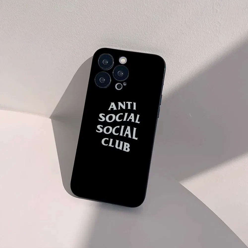 Color: SKY BLUE, Material: PP - Anti Social Social Club Phone Case For IPhone 16 15 14 13 Pro Max 11 12 Mini X Xs XR Se 2022 Black Silicone Cover