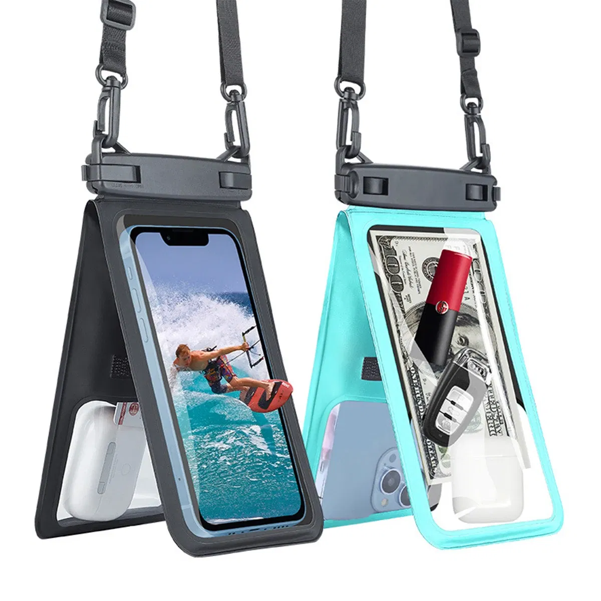 Color: Sky blue, Material: PVC - Waterproof Mobile Phone Bag Double Pocket For iPhone 14 13 12 11 Pro Large Swimming Beach Storage Wallet Cards Pouch Dry Bags