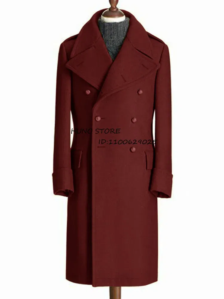 Color: Red, Size: XXXL - Windbreak Men's Jacket Wool Long Coat Lapel Double Breasted Men's Trench Coats Windbreakers Jackets Man Winter 2023 Martens Male