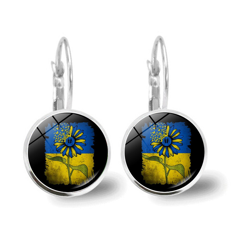 Metal Color: Red Wine - Ukrainian Element Earrings Women's Simple and Versatile Yellow and Blue Sunflower Butterfly Earrings Earrings Temperament