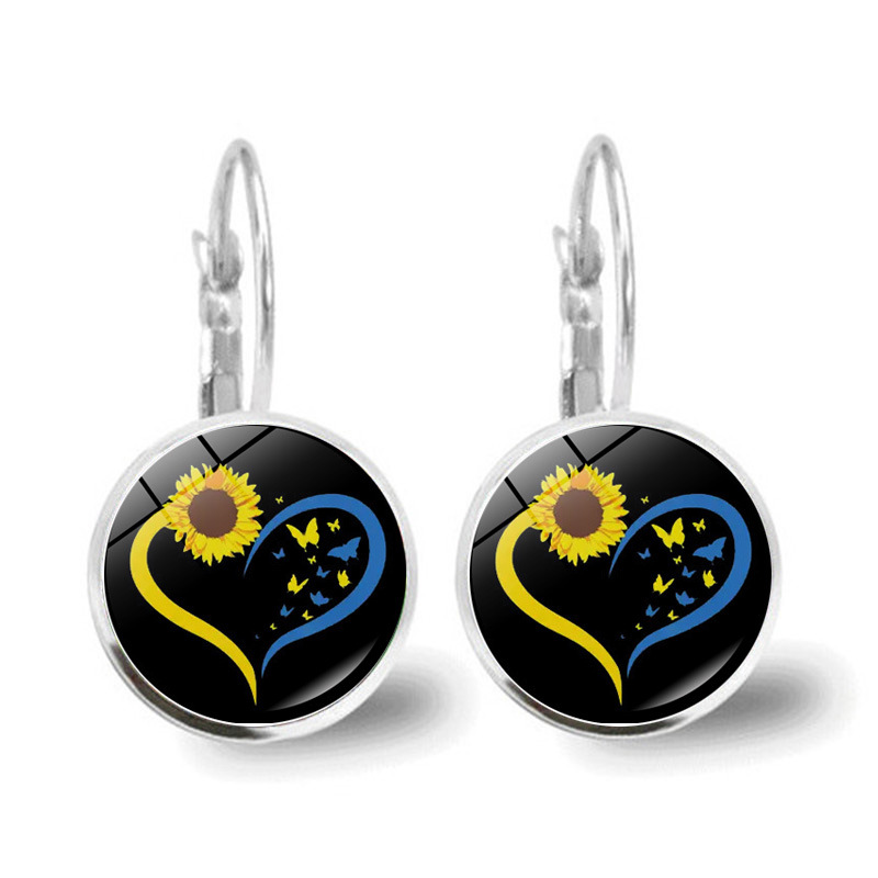 Metal Color: Red Wine - Ukrainian Element Earrings Women's Simple and Versatile Yellow and Blue Sunflower Butterfly Earrings Earrings Temperament
