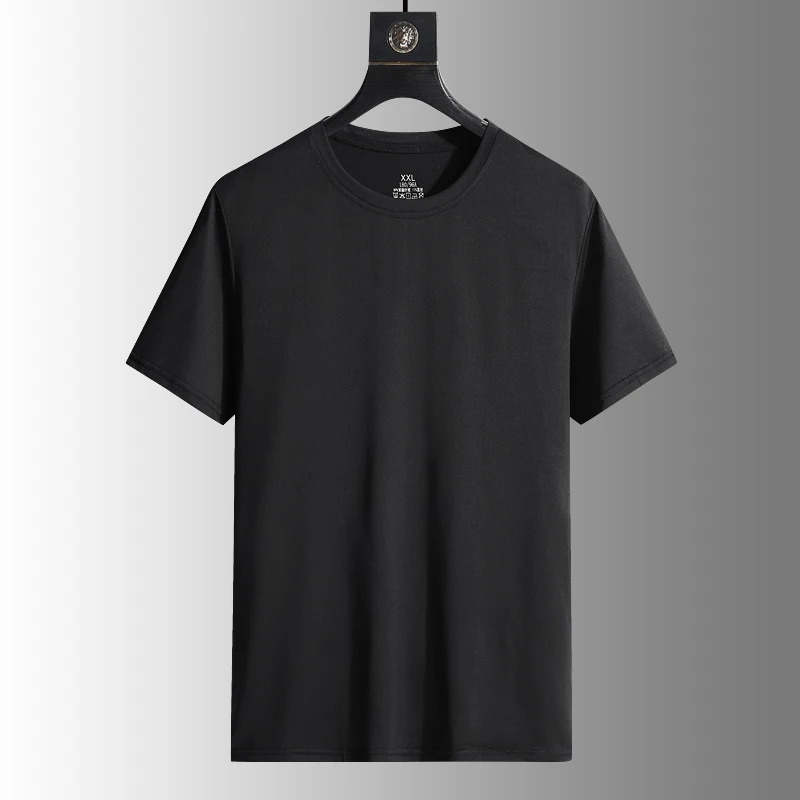Color: Khaki, Size: 5XL - Men's Silk Ice Round Collar T-shirt, Simple Running Fitness Suit, Breathable Thin T-shirt, Quick Dry T-shirt, Summer