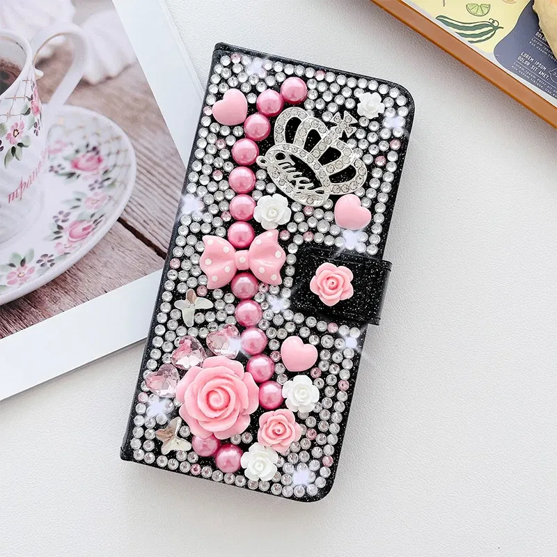 Color: black, Material: PE - Wallet Glitter Case For Samsung Galaxy S24 FE S23 Ultra S22 Plus S21 S20 A13 A14 A15 A16 A53 A54 A55 A34 Flip Luxury Leather